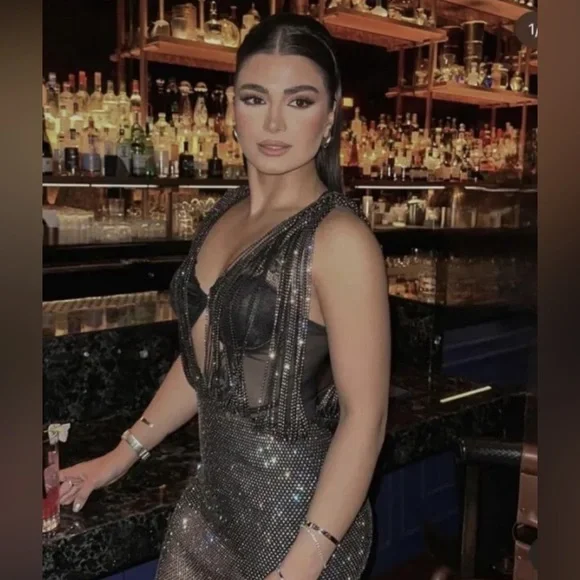 ZARA NEW WOMAN JEWEL WATERFALL DRESS WITH RHINESTONES SILVER - Picture 2 of 14